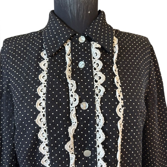 Vintage Normay Black and White Ruffled Bishop Sleeve Dress - Picture 6 of 11